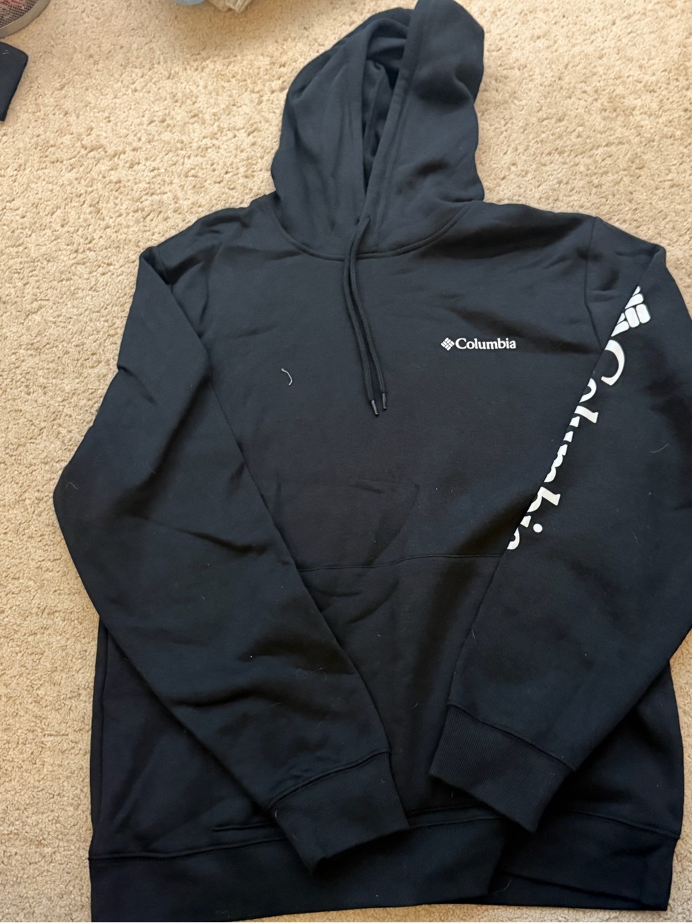 Columbia Black Pullover Hoodie with White Logo Sleeve